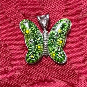 Stainless Steel Pendant Green Floral Butterfly Pendant